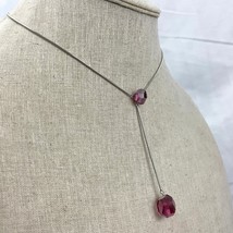 VTG Swarovski Silver Tone Necklace Magenta Faceted Drop Pendant 18&quot; - $22.49