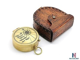 NauticalMart Solid Brass Compass W/Anchor Embossed Leather Case  - $30.02