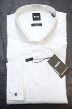 HUGO BOSS Hombre Hank Puño Francés Fácil Hierro Ajustado Blanco Algodón Camisa - £59.46 GBP