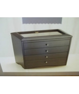 Wooden Jewelry Box ~ Black ~ 3 Drawers With Glass Top ~ NEW - £55.98 GBP