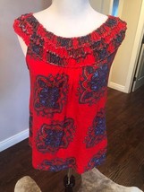 Meadow Rue ANTHROPOLOGIE Red Smocked Off Shoulder Top Paisley Print SZ M - $645.87 MXN