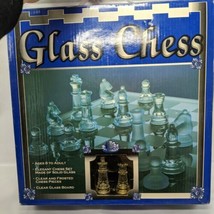 Vintage Glass Chess Clear And Frosted Pieces Clear Glass Board  - £17.44 GBP