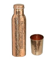 Copper Water Drinking Bottle 1 Hammered Tumbler Glass Ayurveda Health Be... - £19.69 GBP