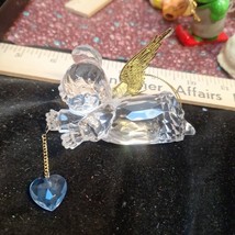 Vintage Acrylic Angel Ornament Holding Dangling Blue Heart - £6.35 GBP