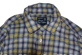 Womens XS American Eagle Classic Prep Fit Yellow Blue Plaid Button Up Shirt Top - £7.66 GBP