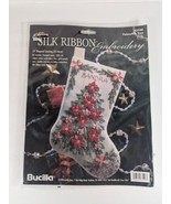 NEW 1996 Bucilla Silk Ribbon Embroidery Stocking Kit Poinsettia Tree 83548 - $21.99