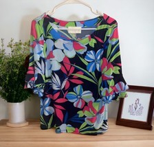 NWT Cappagallo Double Ruffle Bright navy multicolor Top Size Medium Floral Shirt - £23.41 GBP