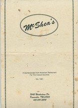McShea&#39;s Irish American Restaurant Menu Northshore Dr Knoxville Tennessee 1990&#39;s - £13.93 GBP