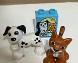 Lego Duplo Dog &amp; Cat Puppy Figures Animal Animals Pets w picture block - £9.73 GBP
