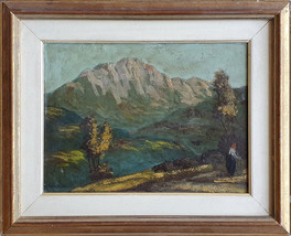 Antique Signed Oil Painting EDOARDO CORTESE (1856-1918) Figure in Mountain Scene - £625.09 GBP