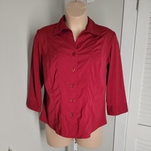 Dressbarn Button Up Collared Shirt ~ Sz 14/16 ~ Red ~ 3/4 Sleeve - £18.26 GBP