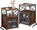 Vecelo 24&quot; End Table With Charging Station, Flip Drawer Nightstand Set O... - $179.93