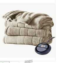 Sunbeam Channeled Microplush Electric Heated Blanket Twin Mushroom - £44.81 GBP