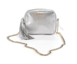 Victoria&#39;s Secret Fashion Show Crossbody faux leather Bag Tassel Silver Gold $85 - £15.81 GBP