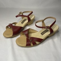 SAS Red Leather Sandals Wedge Heel Strappy Womans Size 9 Comfy Shoes Maroon - £18.34 GBP