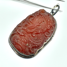 Tibetan Vintage Natural Red Carving Agate Dragon Figurine 925 Silver Pendant - £139.15 GBP