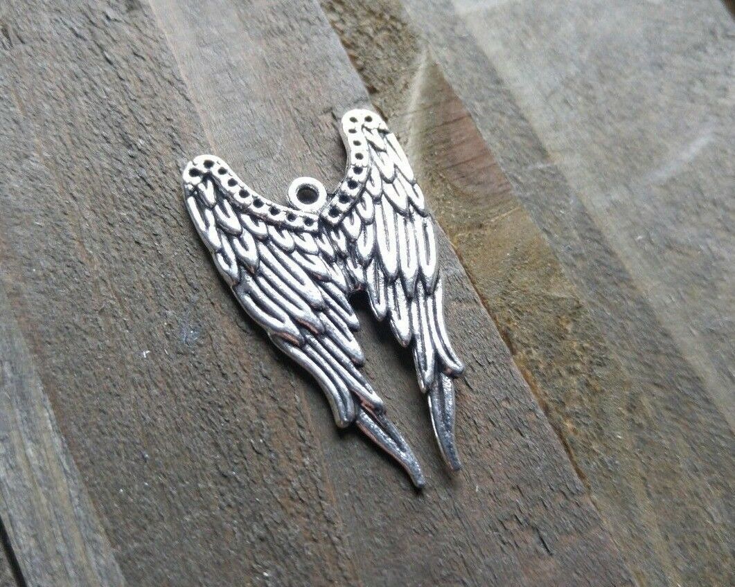 Large Angel Wing Pendants Antiqued Silver Ornate Focal Charms Big Jewelr... - $1.59