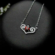 2Ct Oval Cut CZ Red Garnet Heart Pendant 14K White Gold Plated Free Chain - £89.90 GBP