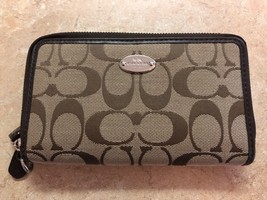 Coach Brown Signature Zip Around Wallet  - $99.99