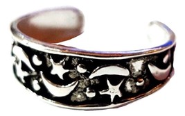 Toe Ring Moon Stars Sky Celestial Solid 925 Sterling Silver Adjustable Unisex - £15.74 GBP
