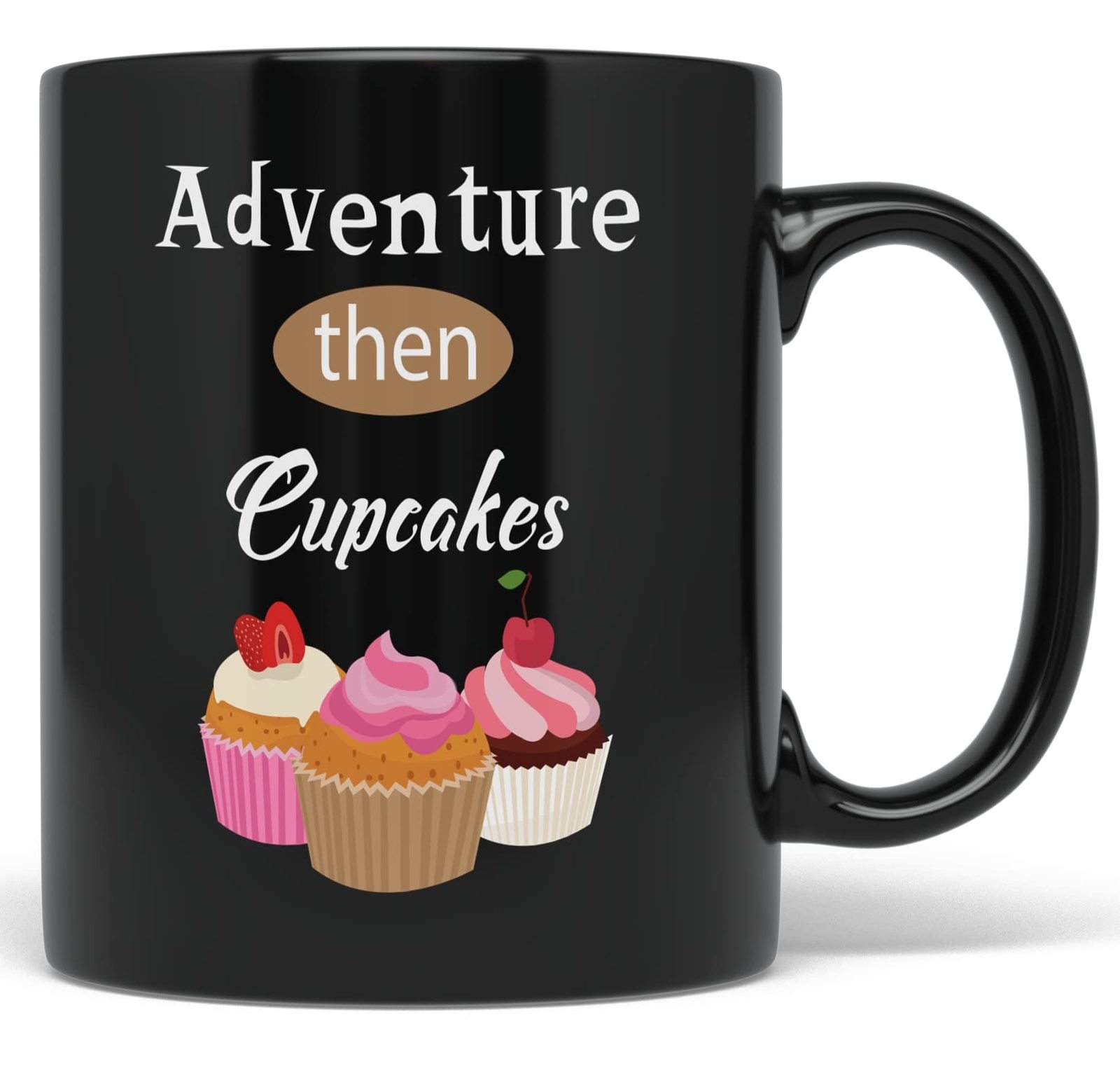 PixiDoodle Sweet Adventure Cupcake Coffee Mug (11 oz, Black) - £20.71 GBP