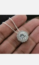 4.10ct Rund Künstlicher Diamant Halo Anhänger Halskette 14k Weiß Vergoldet - £78.20 GBP