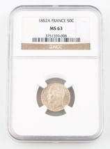 1852-A Francia 50 Centimes Moneta D&#39;Argento MS-63 NGC Parigi 50c Cent KM-793 - $675.66