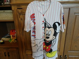 Vtg 90&#39;s Disney Mickey Mouse 2 Sided White Red Sleep Stuff PJ&#39;s Fit Adul... - £28.40 GBP