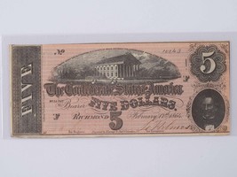 Uncirculated 1864 Confederate States American Currency Richmond 5 dollars - £151.49 GBP