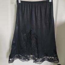 MEL-LIN Size Small Black Silky Nylon Half Slip Skirt Lace Trim Back Slit... - $16.82