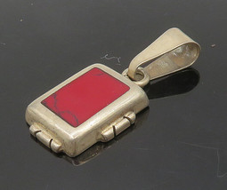 MEXICO 925 Sterling Silver - Vintage Red Jasper Square Drop Pendant - PT12818 - £40.95 GBP