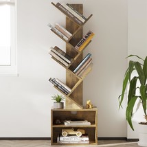 Sunmory 6-Tier Tree Bookshelf, Rustic Brown, Modern Tall Narrow, Or Corner. - £50.78 GBP