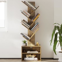 Sunmory 6-Tier Tree Bookshelf, Rustic Brown, Modern Tall Narrow, Or Corner. - $51.98
