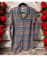 Lands&#39; End Pajama Nightshirt Womens M (10-12) Fair Isle Cotton BDown Mul... - $17.81