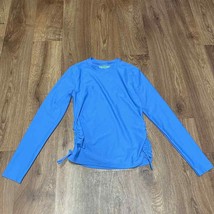 Crewcuts Girls UPF 50+ Blue Long Sleeve Rashguard Size 12 Large Ruched S... - $21.78