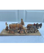 Vintage German Carved Wood Horse Drawn Beer Water Wagon with a Man and W... - $89.09