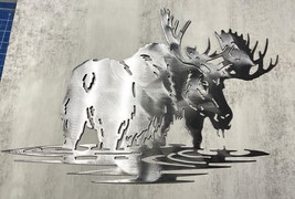 Water Logged Moose - Metal Wall Art - Polished Steel 45&quot; x 31&quot; - £206.06 GBP