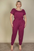 Women&#39;s Plus Size Solid Drawstring Short Sleeve Jumpsuit - £36.95 GBP