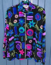 Vintage Bold Floral Abstract Zip Up Fashion Jacket Top Large Groovy New ... - $27.72