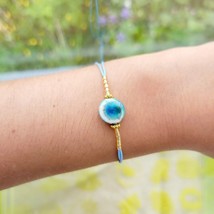 Handmade Dainty Blue Adjustable Bead Bracelet - £15.42 GBP