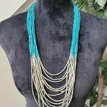Women's Blue & Gray Multilayer Beaded Round Fashion Jewelry Necklace - £27.87 GBP