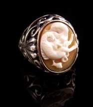 Naughty Mermaid ring / sterling nude cameo / Romantic carved Mermaid / Goddess r - £196.79 GBP