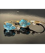 YELLOW GOLD BLUE &amp; COLORLESS TOPAZ EARRINGS SKY - $220.21