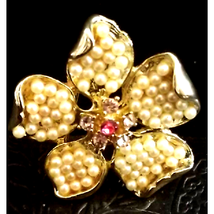 Golden Pearl~Rhinestone~Floral Brooch - £11.07 GBP