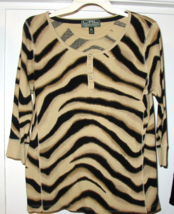 Nice! RALPH LAUREN Women Cotton Stretch Dress Tiger Shirt Black Brown Ta... - £18.73 GBP