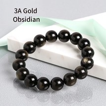 JD Black Gold Obsidian Beaded Stretch Bracelets 6-14mm Natural Stone For Man Wom - £12.88 GBP