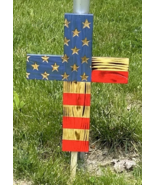 Rustic Handmade American Flag Wooden Cross 17” Wall or Yard Memorial Pat... - $34.64