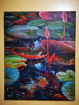Original Painting Art Contemporary Thai natural landscape, pond and lotus flower - £198.11 GBP
