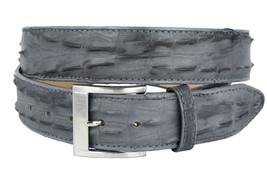 Gray Western Cowboy Leather Crocodile Alligator Tail Belt Silver Buckle - $29.99