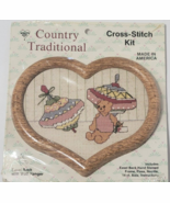 Country Traditional Cross Stitch Kit Heart Framed Teddy Bear Picture 5.2... - $8.99
